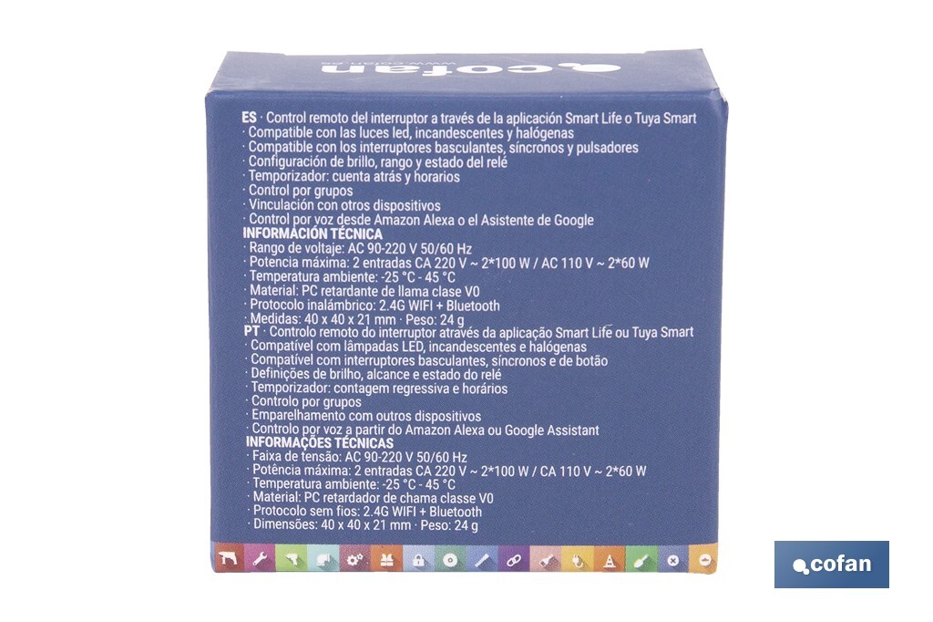 Relé regulador de intensidad individual inteligente | Control de intensidad desde la app | Conectividad WiFi 2.4 GHz | Aplicación Smart Life o Tuya | Para luces led, incandescentes y halógenas | Compatible con Alexa y Google - Cofan