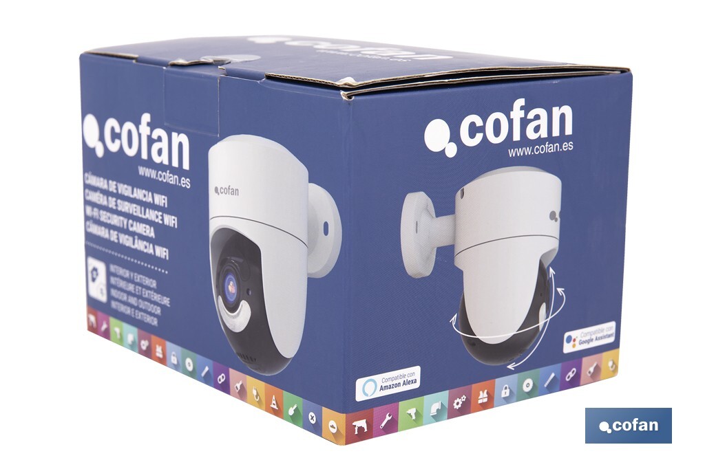 Cámara de seguridad inteligente con WiFi | Con control remoto, audio bidireccional y amplio ángulo de visión - Cofan