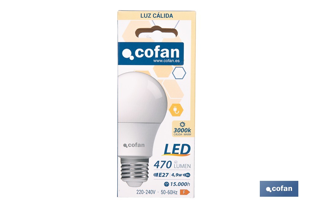 Bombillas LED classic E27 de luz cálida (3000 K) | Ahorro de energía y larga duración 15.000 h de vida | Ángulo de apertura de 180° - Cofan