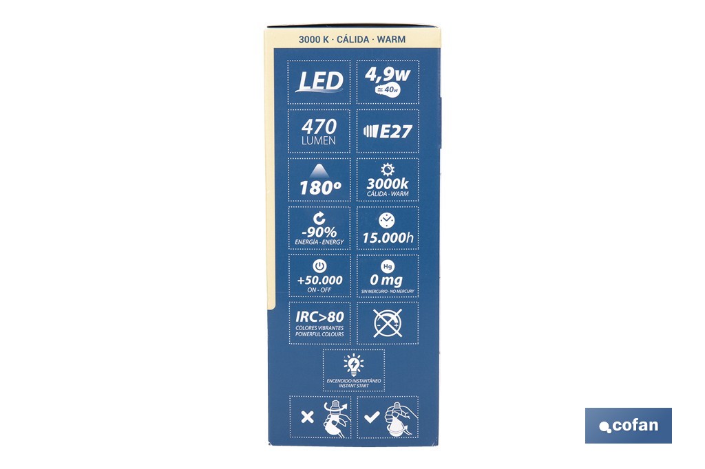Bombillas LED classic E27 de luz cálida (3000 K) | Ahorro de energía y larga duración 15.000 h de vida | Ángulo de apertura de 180° - Cofan