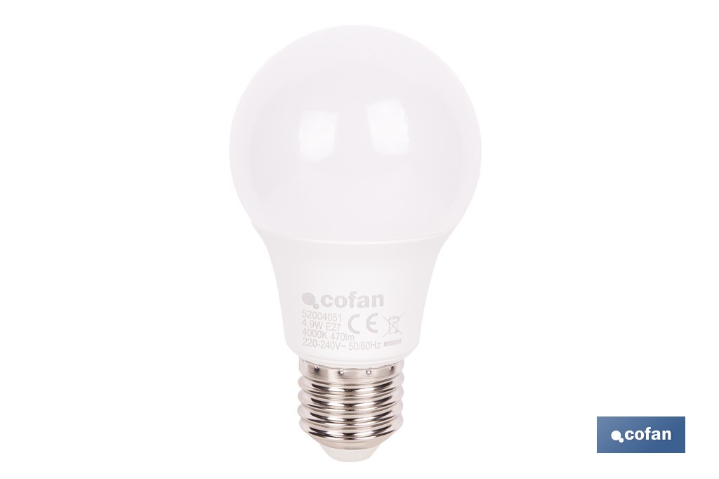 Bombillas LED classic E27 de luz neutra (4.000 k) | Ahorro de energía y larga duración 15.000 h de vida | Ángulo de apertura de 180° - Cofan