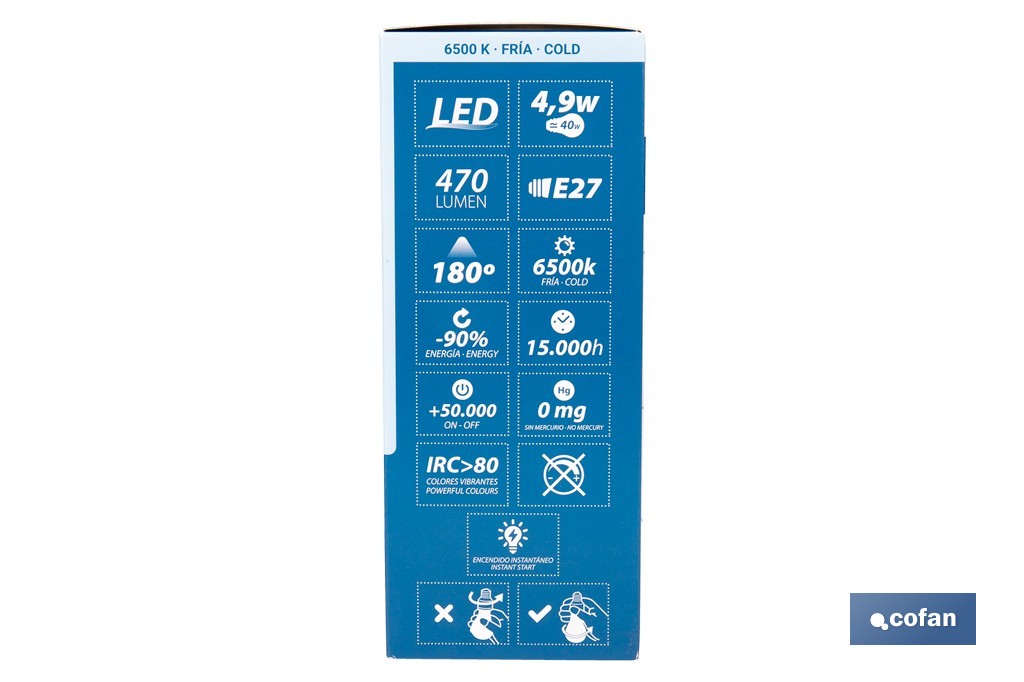 Bombillas LED classic E27 de luz fría (6500 K) | Ahorro de energía y larga duración 15.000 h de vida | Ángulo de apertura de 180° - Cofan