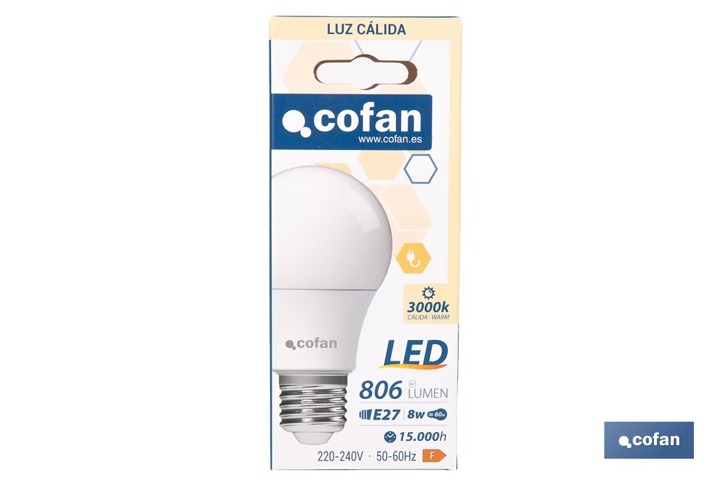 Bombillas LED classic E27 de luz cálida (3000 K) | Ahorro de energía y larga duración 15.000 h de vida | Ángulo de apertura de 180° - Cofan