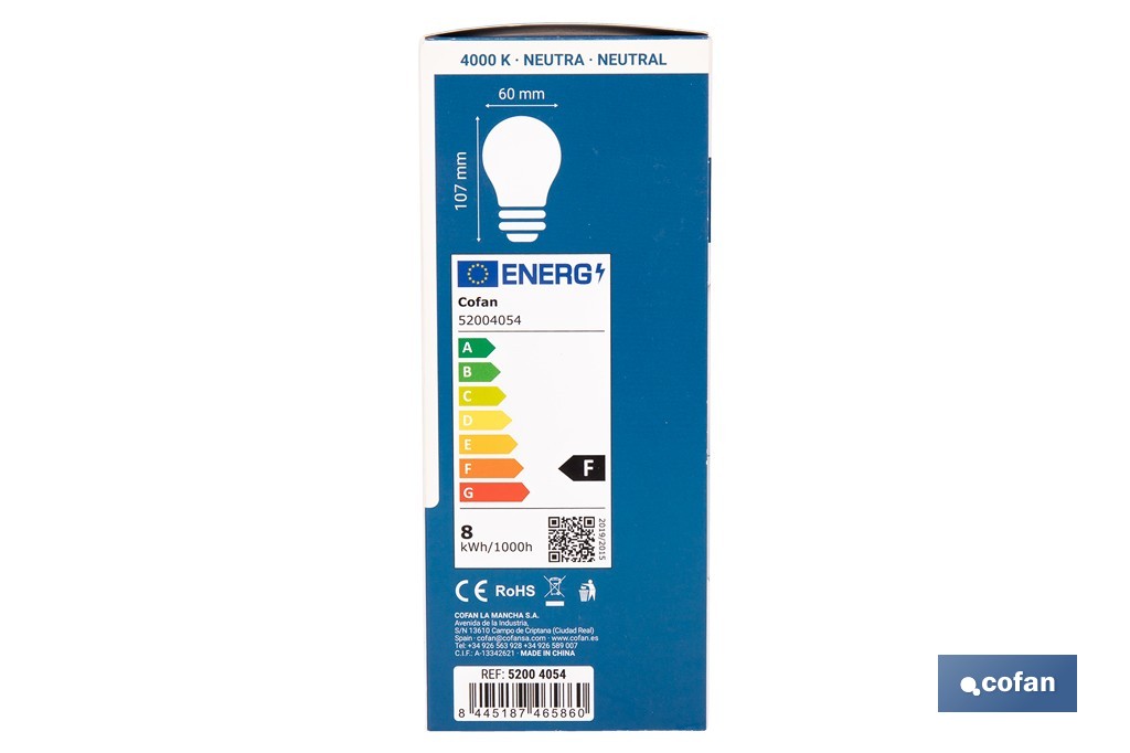 Bombillas LED classic E27 de luz neutra (4.000 k) | Ahorro de energía y larga duración 15.000 h de vida | Ángulo de apertura de 180° - Cofan