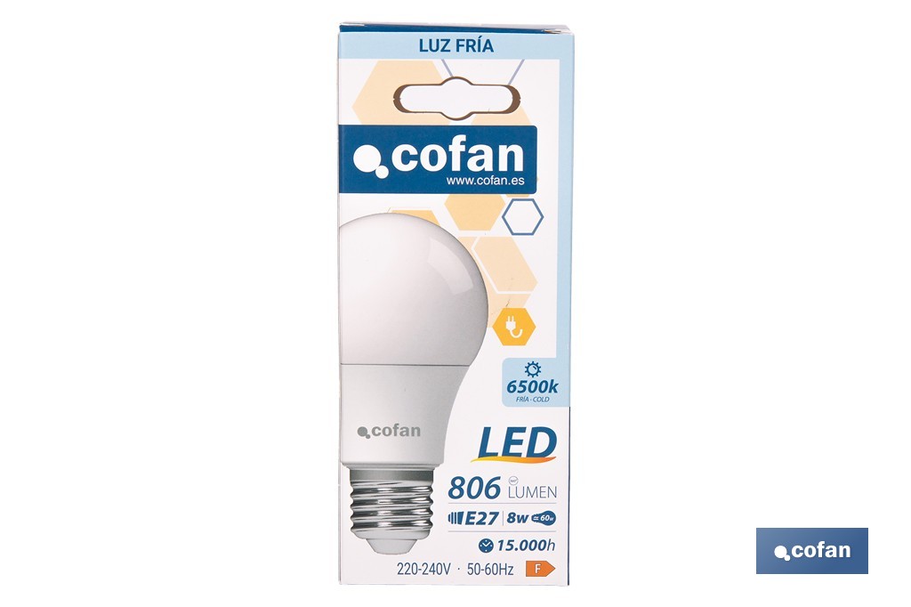 Bombillas LED classic E27 de luz fría (6500 K) | Ahorro de energía y larga duración 15.000 h de vida | Ángulo de apertura de 180° - Cofan