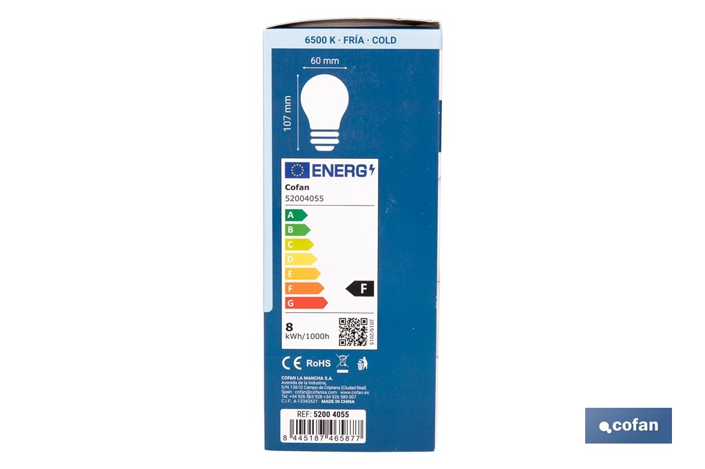 Bombillas LED classic E27 de luz fría (6500 K) | Ahorro de energía y larga duración 15.000 h de vida | Ángulo de apertura de 180° - Cofan