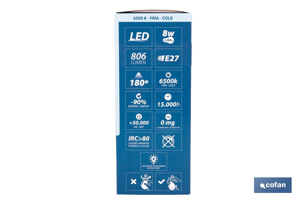 Bombillas LED classic E27 de luz fría (6500 K) | Ahorro de energía y larga duración 15.000 h de vida | Ángulo de apertura de 180° - Cofan