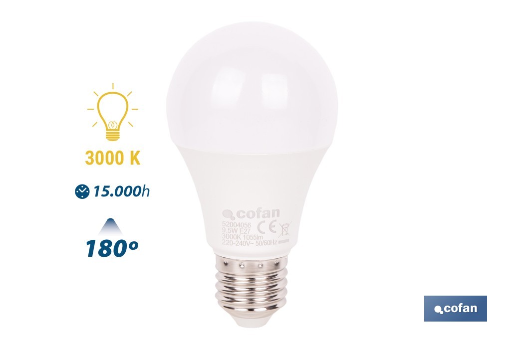 Bombillas LED classic E27 de luz cálida (3000 K) | Ahorro de energía y larga duración 15.000 h de vida | Ángulo de apertura de 180° - Cofan