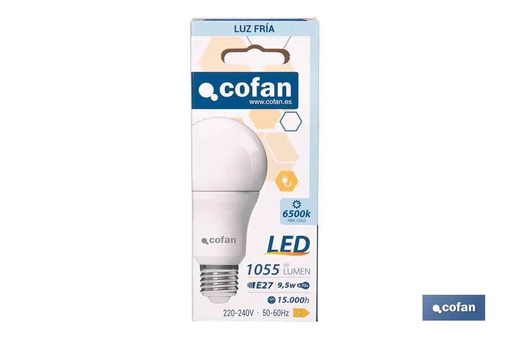 Bombillas LED classic E27 de luz fría (6500 K) | Ahorro de energía y larga duración 15.000 h de vida | Ángulo de apertura de 180° - Cofan