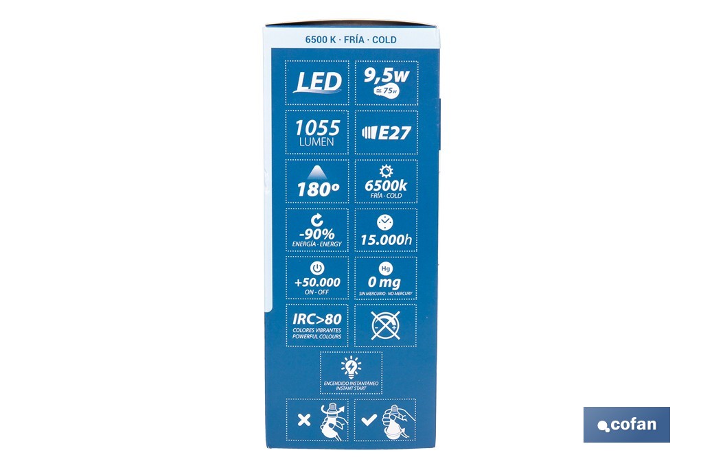 Bombillas LED classic E27 de luz fría (6500 K) | Ahorro de energía y larga duración 15.000 h de vida | Ángulo de apertura de 180° - Cofan
