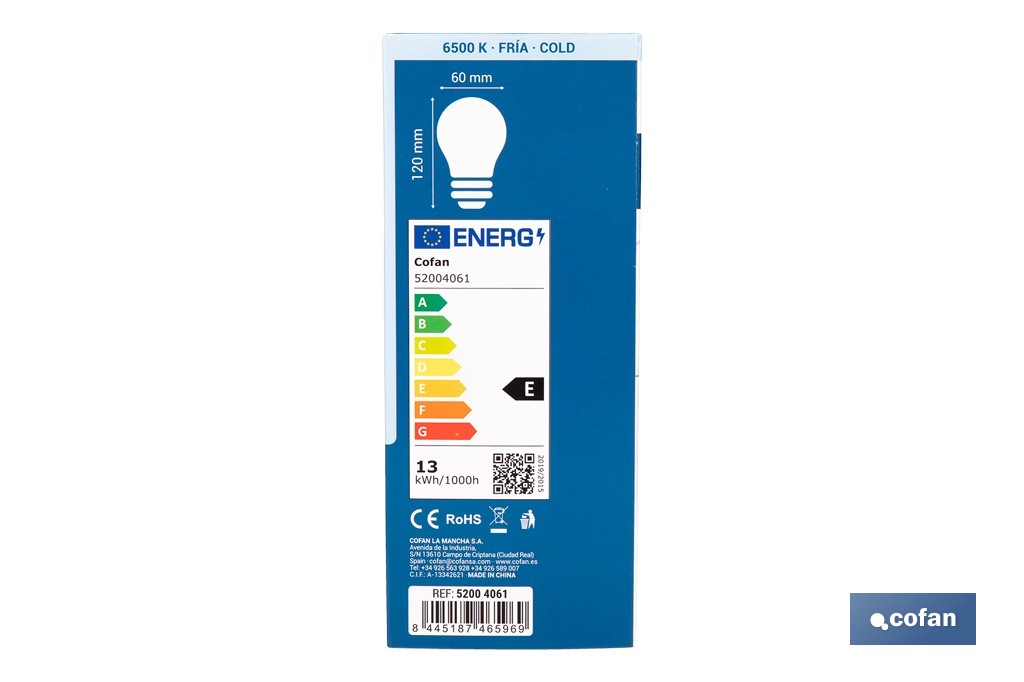 Bombillas LED classic E27 de luz fría (6500 K) | Ahorro de energía y larga duración 15.000 h de vida | Ángulo de apertura de 180° - Cofan