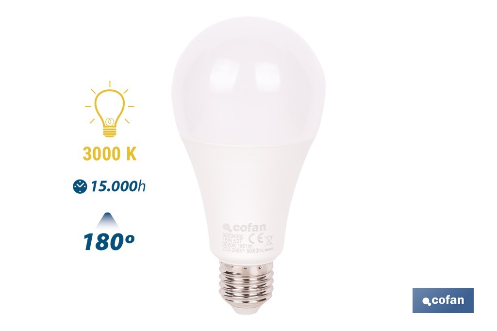 Bombillas LED classic E27 de luz cálida (3000 K) | Ahorro de energía y larga duración 15.000 h de vida | Ángulo de apertura de 180° - Cofan