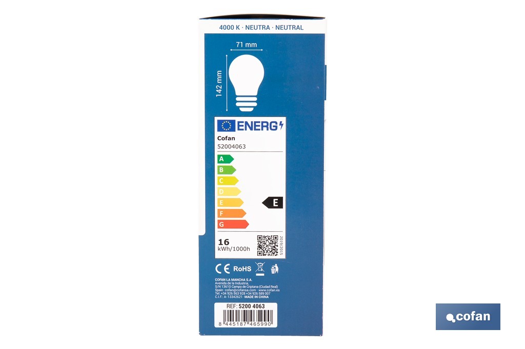 Bombillas LED classic E27 de luz neutra (4.000 k) | Ahorro de energía y larga duración 15.000 h de vida | Ángulo de apertura de 180° - Cofan