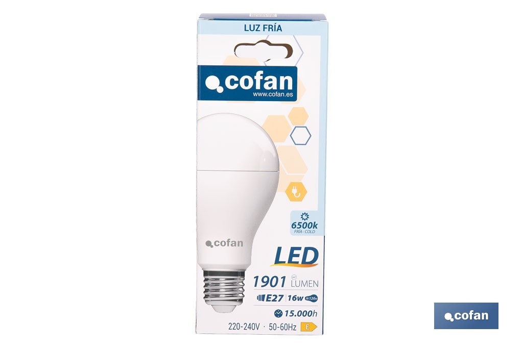 Bombillas LED classic E27 de luz fría (6500 K) | Ahorro de energía y larga duración 15.000 h de vida | Ángulo de apertura de 180° - Cofan