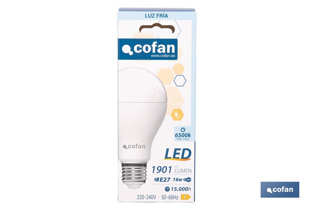 Bombillas LED classic E27 de luz fría (6500 K) | Ahorro de energía y larga duración 15.000 h de vida | Ángulo de apertura de 180° - Cofan