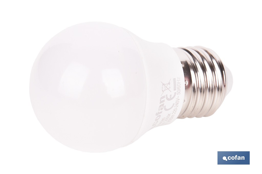 Bombillas LED esférica E27 6,5 W 806 lúmenes | Ahorro de energía y larga duración 15.000 h de vida | Disponibles en 2 temperaturas de color - Cofan