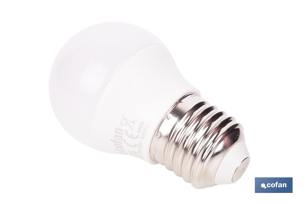 Bombillas LED esférica E27 6,5 W 806 lúmenes | Ahorro de energía y larga duración 15.000 h de vida | Disponibles en 2 temperaturas de color - Cofan