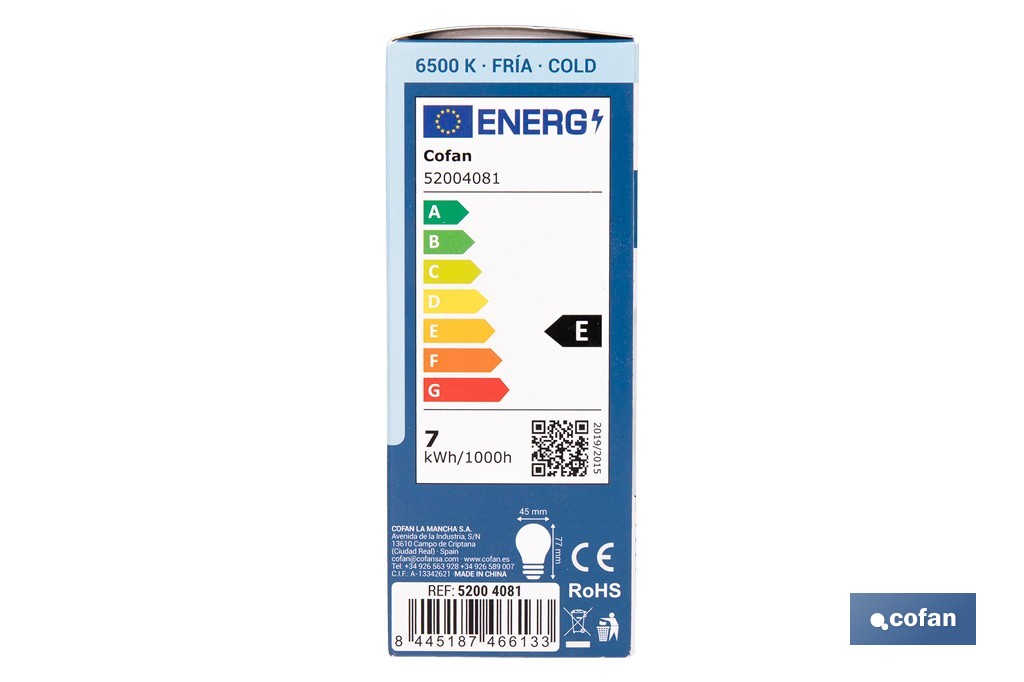 Bombillas LED esférica E27 6,5 W 806 lúmenes | Ahorro de energía y larga duración 15.000 h de vida | Disponibles en 2 temperaturas de color - Cofan