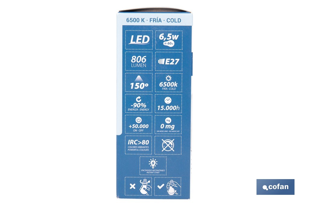 Bombillas LED esférica E27 6,5 W 806 lúmenes | Ahorro de energía y larga duración 15.000 h de vida | Disponibles en 2 temperaturas de color - Cofan