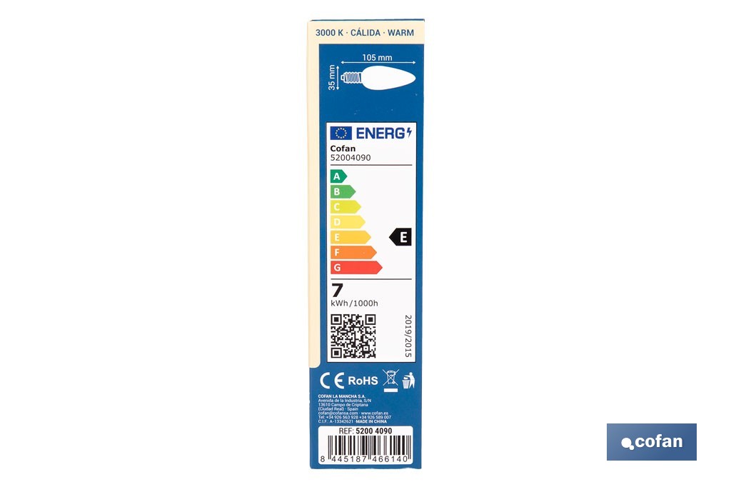 Bombillas LED vela con rosca fina E14, 6,5 W y 806 lúmenes | Ahorro de energía y larga duración 15.000 h de vida | Disponibles en 2 temperaturas de color - Cofan