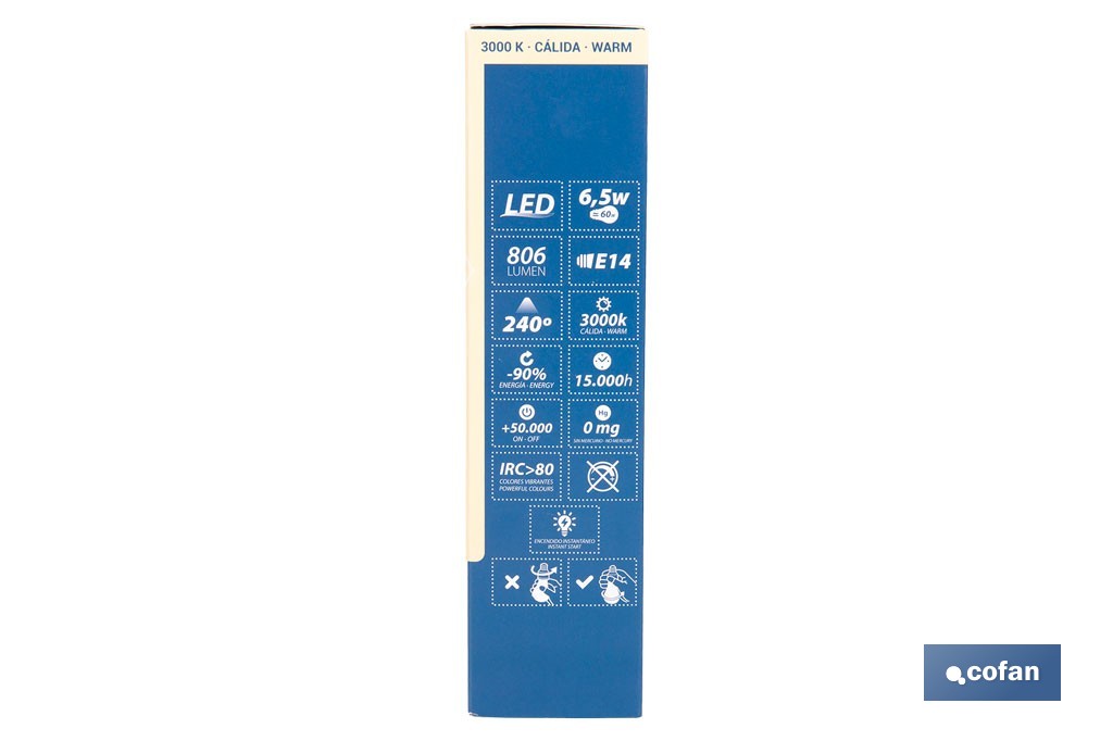 Bombillas LED vela con rosca fina E14, 6,5 W y 806 lúmenes | Ahorro de energía y larga duración 15.000 h de vida | Disponibles en 2 temperaturas de color - Cofan