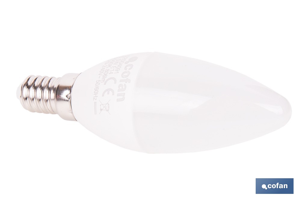 Bombillas LED vela con rosca fina E14, 6,5 W y 806 lúmenes | Ahorro de energía y larga duración 15.000 h de vida | Disponibles en 2 temperaturas de color - Cofan