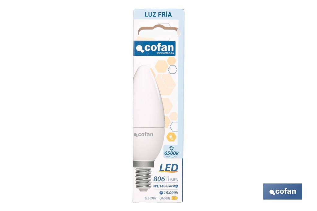 Bombillas LED vela con rosca fina E14, 6,5 W y 806 lúmenes | Ahorro de energía y larga duración 15.000 h de vida | Disponibles en 2 temperaturas de color - Cofan