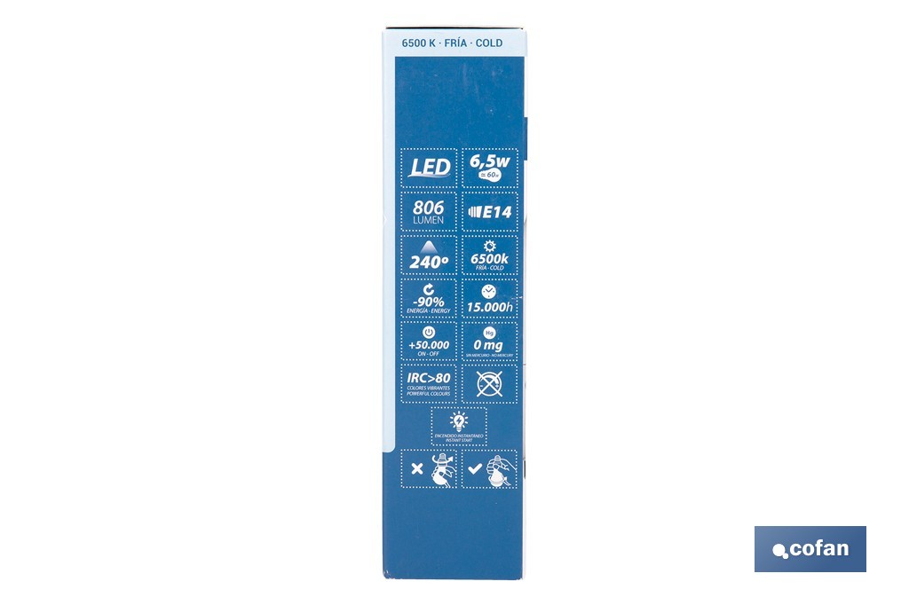Bombillas LED vela con rosca fina E14, 6,5 W y 806 lúmenes | Ahorro de energía y larga duración 15.000 h de vida | Disponibles en 2 temperaturas de color - Cofan