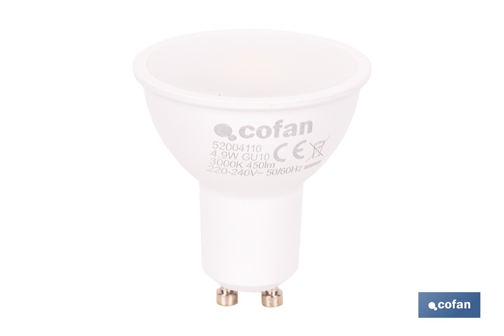 Bombillas LED GU10 de 4,9 W y 450 lúmenes | Ahorro de energía y larga duración 15.000 h de vida | Disponibles en 2 temperaturas de color - Cofan
