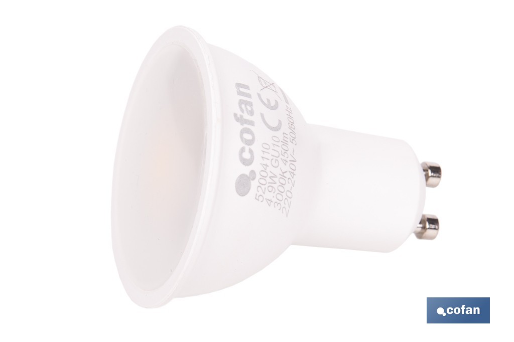 Bombillas LED GU10 de 4,9 W y 450 lúmenes | Ahorro de energía y larga duración 15.000 h de vida | Disponibles en 2 temperaturas de color - Cofan