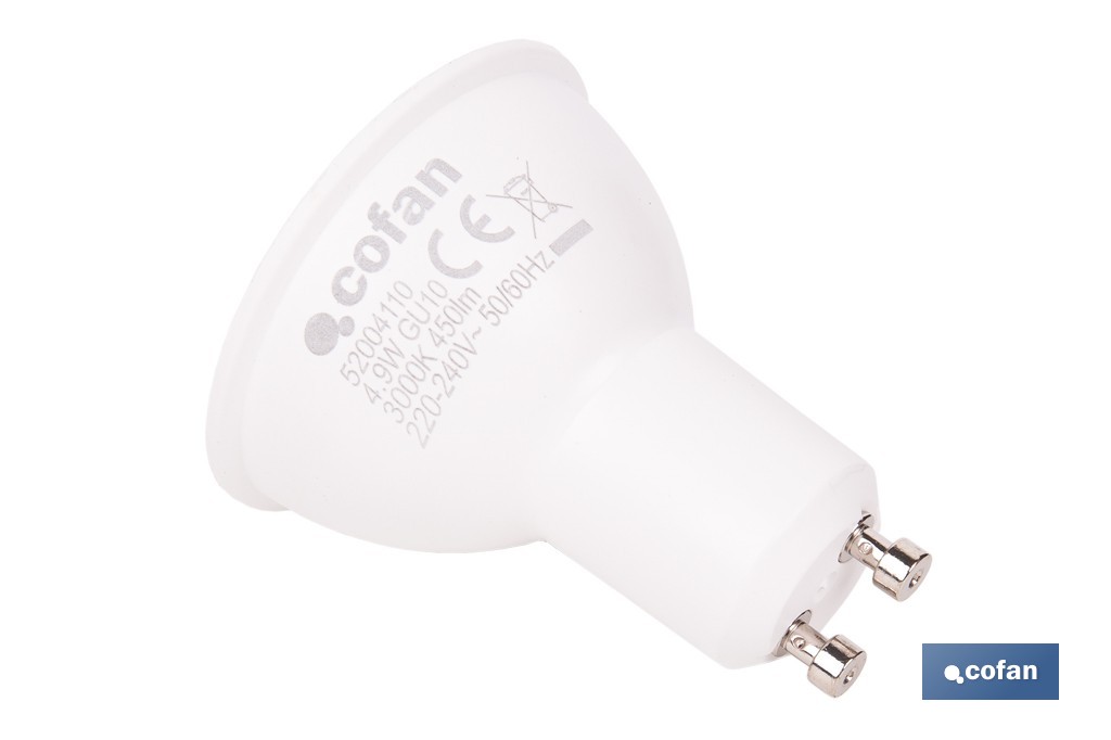 Bombillas LED GU10 de 4,9 W y 450 lúmenes | Ahorro de energía y larga duración 15.000 h de vida | Disponibles en 2 temperaturas de color - Cofan