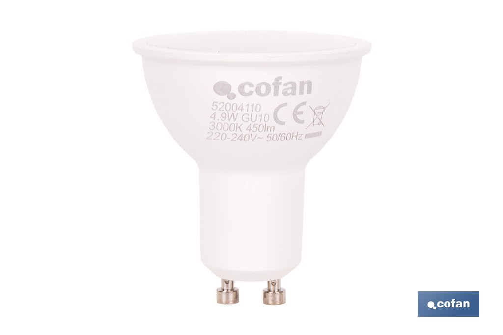Bombillas LED GU10 de 4,9 W y 450 lúmenes | Ahorro de energía y larga duración 15.000 h de vida | Disponibles en 2 temperaturas de color - Cofan