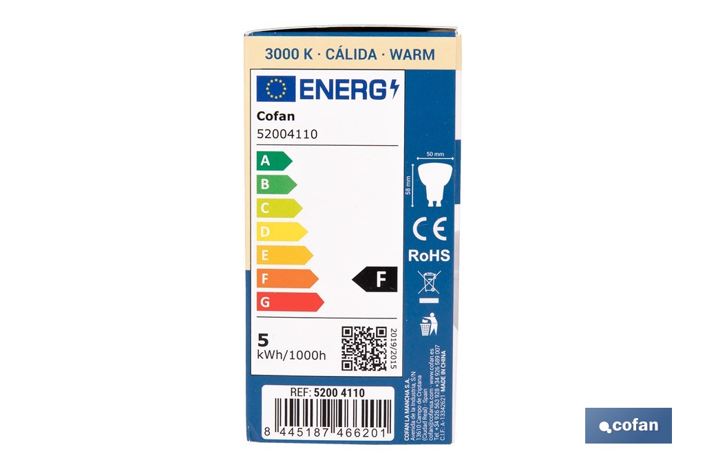Bombillas LED GU10 de 4,9 W y 450 lúmenes | Ahorro de energía y larga duración 15.000 h de vida | Disponibles en 2 temperaturas de color - Cofan