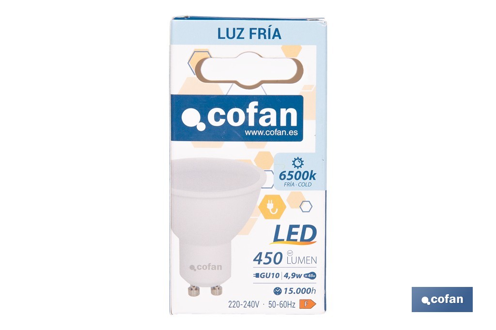 Bombillas LED GU10 de 4,9 W y 450 lúmenes | Ahorro de energía y larga duración 15.000 h de vida | Disponibles en 2 temperaturas de color - Cofan