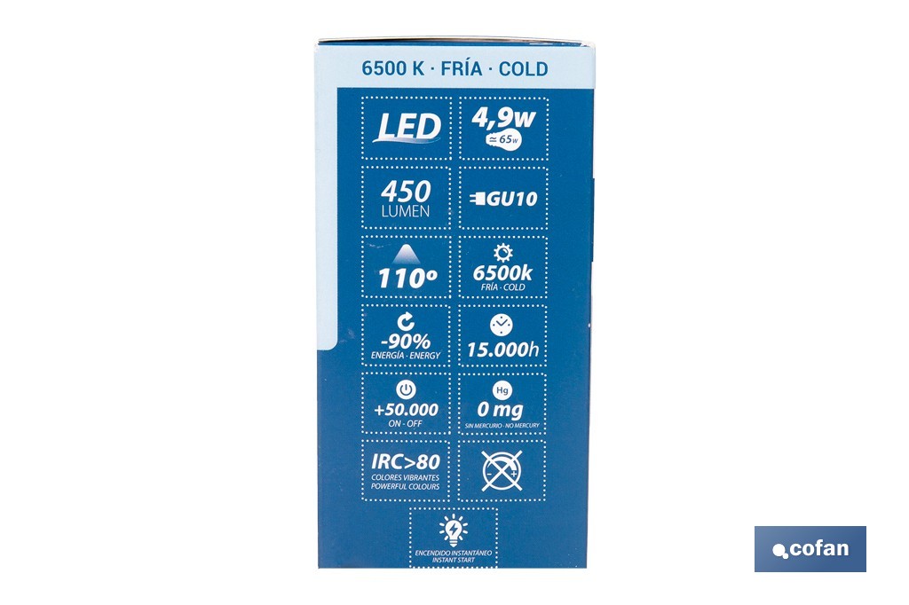 Bombillas LED GU10 de 4,9 W y 450 lúmenes | Ahorro de energía y larga duración 15.000 h de vida | Disponibles en 2 temperaturas de color - Cofan