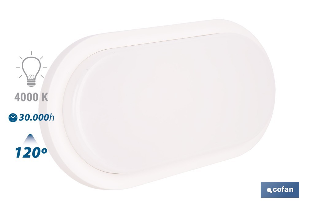 Luminaria LED 10 W 1200 lúmenes con luz neutra 4000 K IP65 | Ahorro de energía y larga duración 30.000 h de vida | Eficiencia energética E - Cofan