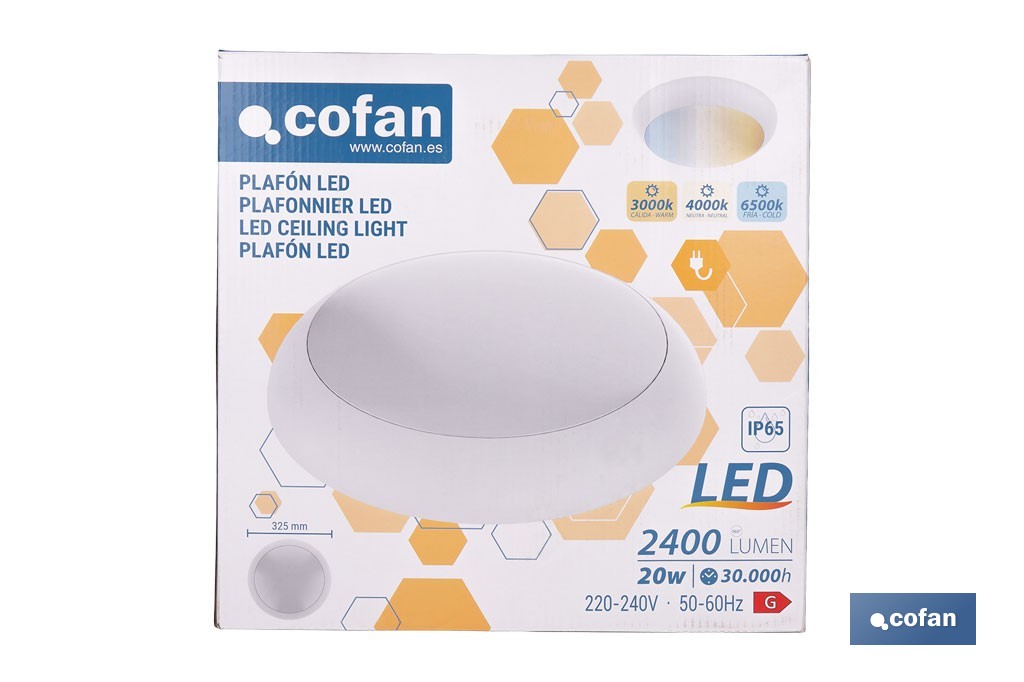 Plafón LED de 10 W y 2400 lúmenes, con 3 CCT ajustables, ahorro de energía y larga duración - Cofan