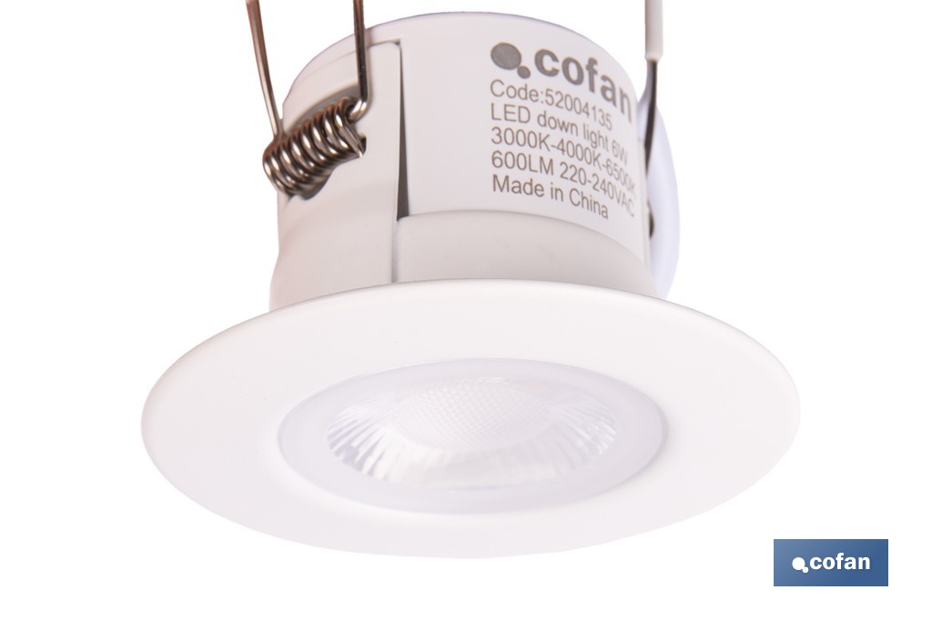 Downlight LED estanco 6 W 600 lúmenes | 3 CCT regulable, ahorro de energía y larga duración | IP65 resistente al agua y polvo - Cofan