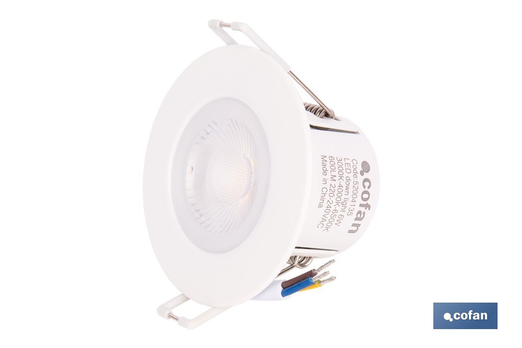 Downlight LED estanco 6 W 600 lúmenes | 3 CCT regulable, ahorro de energía y larga duración | IP65 resistente al agua y polvo - Cofan