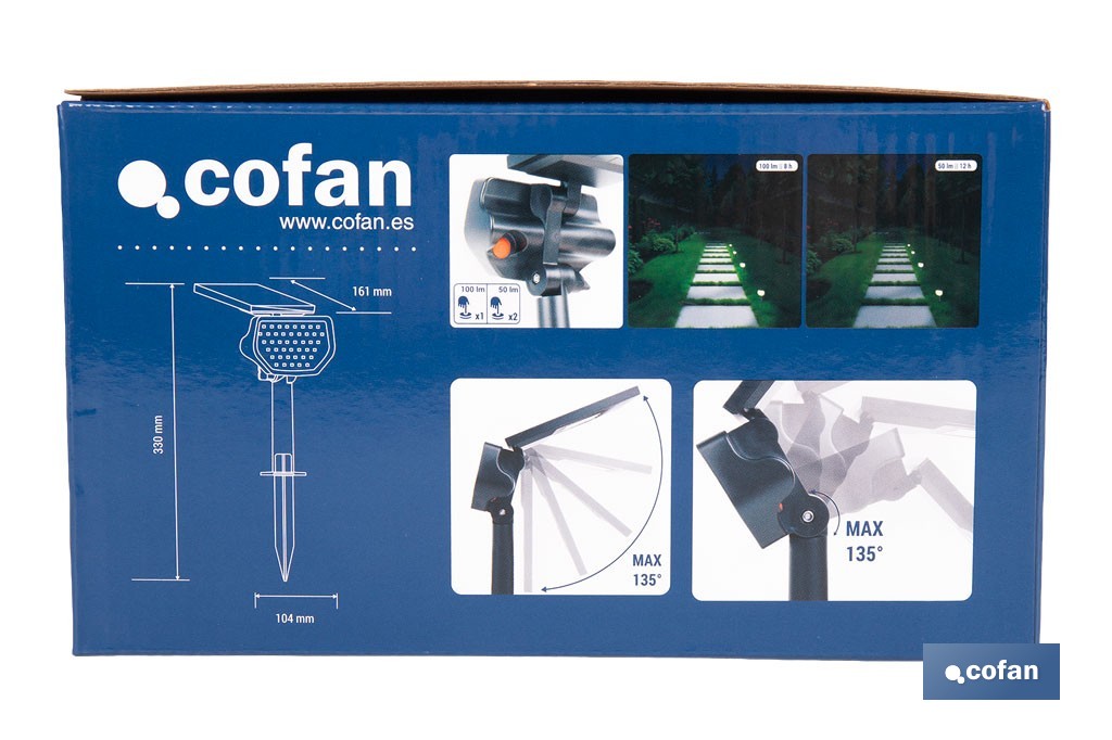 Pack de 4 apliques solares LED con sensor | Instalación en pared o suelo | Dos modos de iluminación | 3000 K, batería 3,7 V, 1500 mAh - Cofan