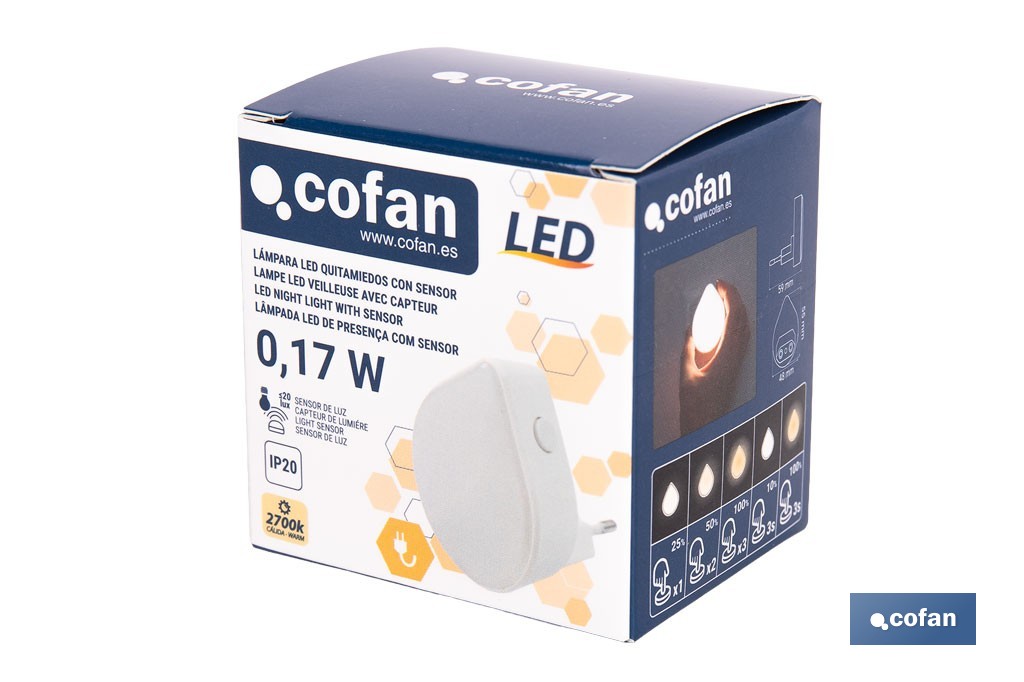 Lámpara LED quitamiedos con sensor de luz regulable. Luz nocturna infantil automática IP20 - Cofan