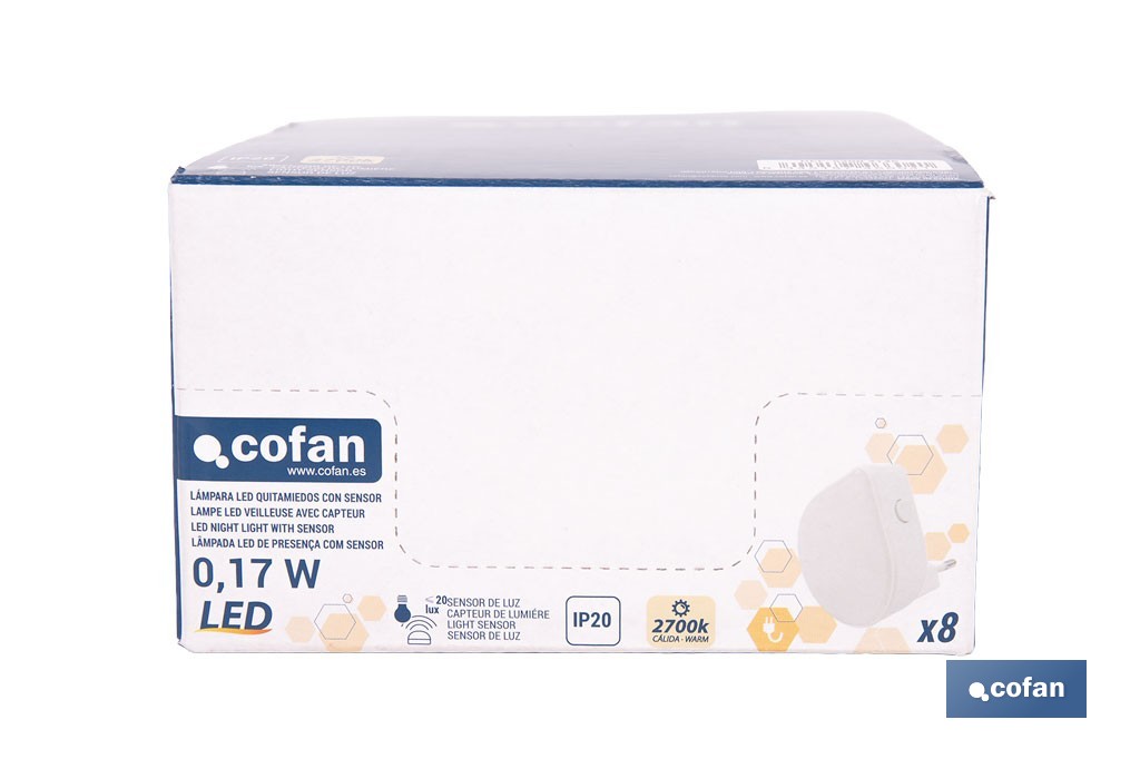 Lámpara LED quitamiedos con sensor de luz regulable. Luz nocturna infantil automática IP20 - Cofan