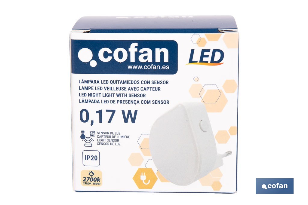 Lámpara LED quitamiedos con sensor de luz regulable. Luz nocturna infantil automática IP20 - Cofan