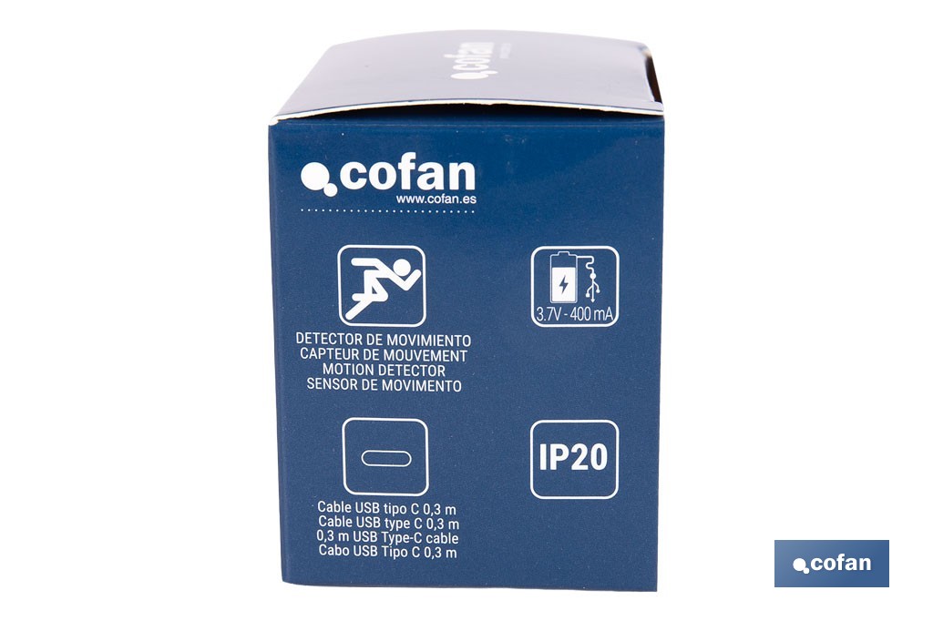 Aplique LED recargable con sensor de movimiento | Luz cálida 2700 K | Soporte adhesivo imantado - Cofan