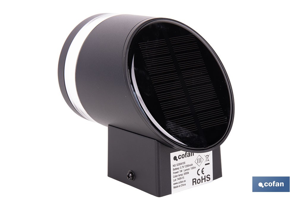 Aplique de pared LED solar exterior | Sensor crepuscular, 3000 K, 70 lm | Disponible en diferentes colores - Cofan