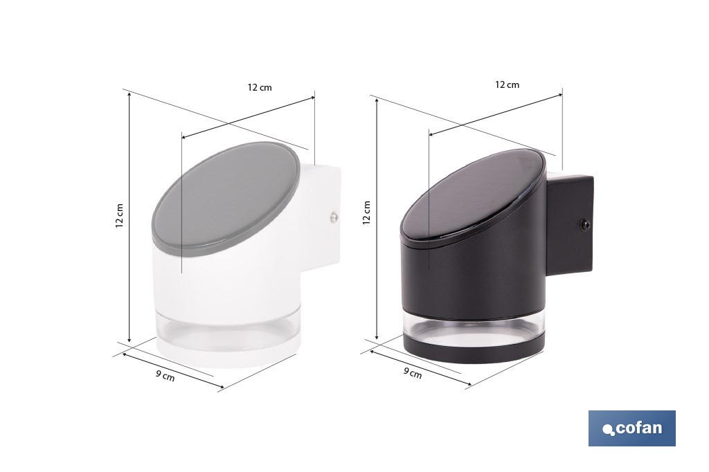 Aplique de pared LED solar exterior | Sensor crepuscular, 3000 K, 70 lm | Disponible en diferentes colores - Cofan