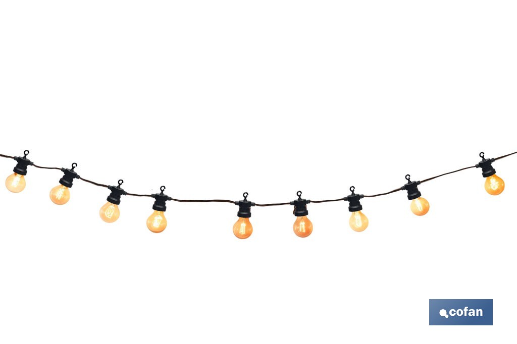 Guirnalda de bombillas LED solares | 10 bombillas A19 con panel solar | Luz cálida 3000 K, batería 120 mAh - Cofan