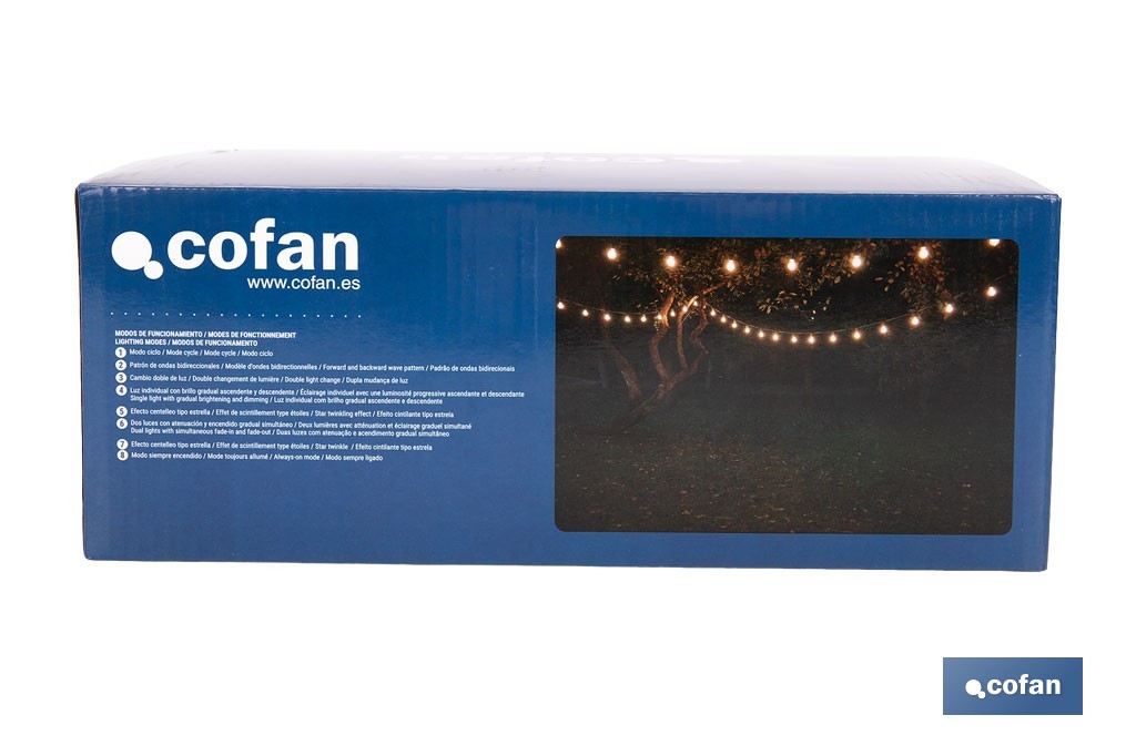 Guirnalda de bombillas LED solares | 10 bombillas A19 con panel solar | Luz cálida 3000 K, batería 120 mAh - Cofan