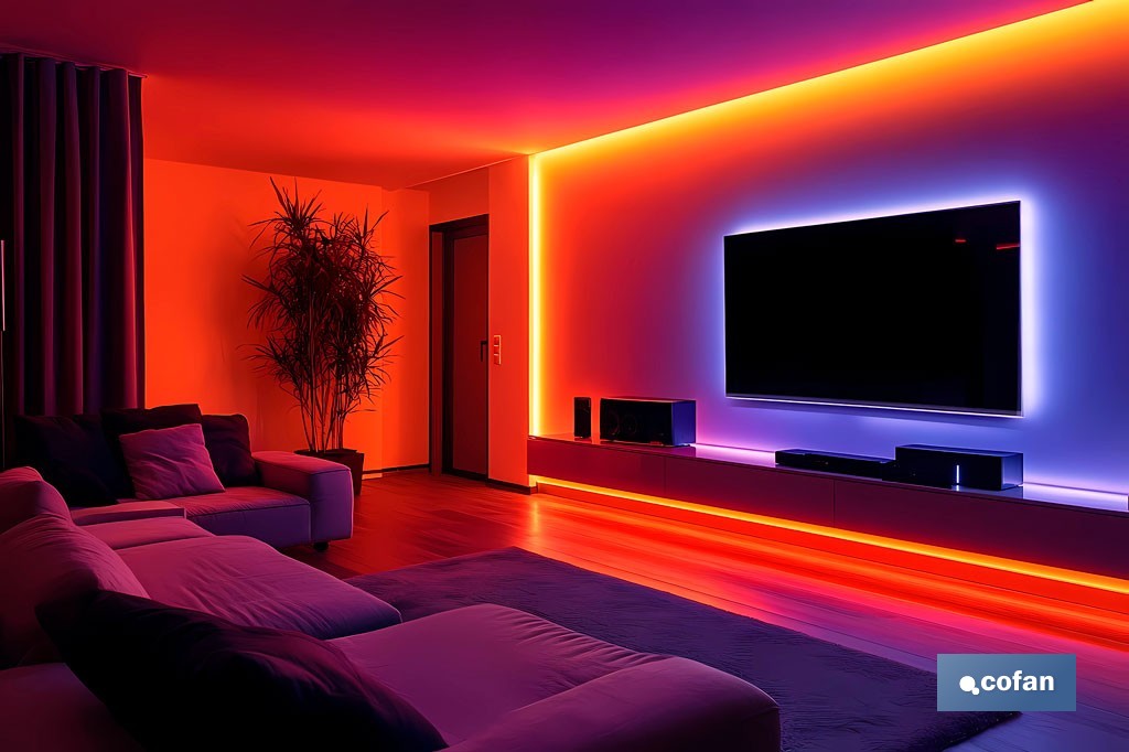 Tira de luz LED con mando a distancia | Iluminación LED RGB 12 V, IP65 con controlador y adaptador | Longitud: 3 metros - Cofan