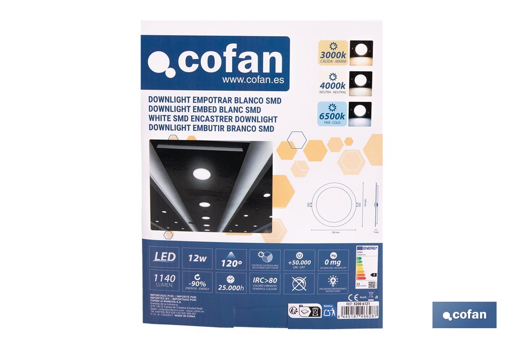 Downlights LED empotrables ultrafinos | Iluminación regulable Tecnología CCT | Disponibles en diferentes medidas y potencias - Cofan